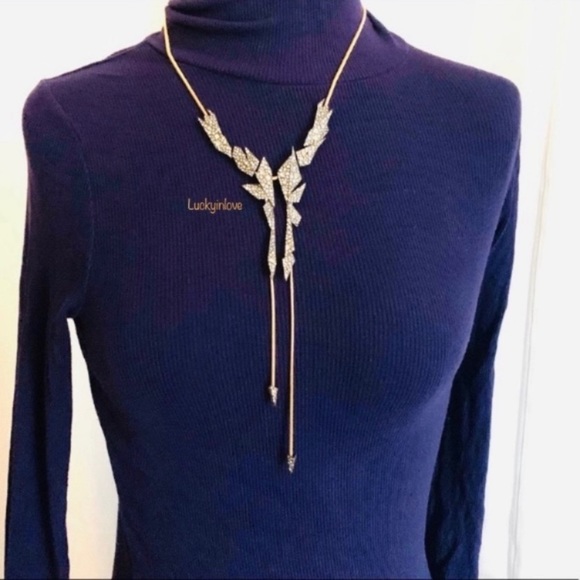 ALEXIS BITTAR Crystal Dark Edgy Shards Snake Chain Gold Gunmetal Lariat Necklace - Picture 12 of 15